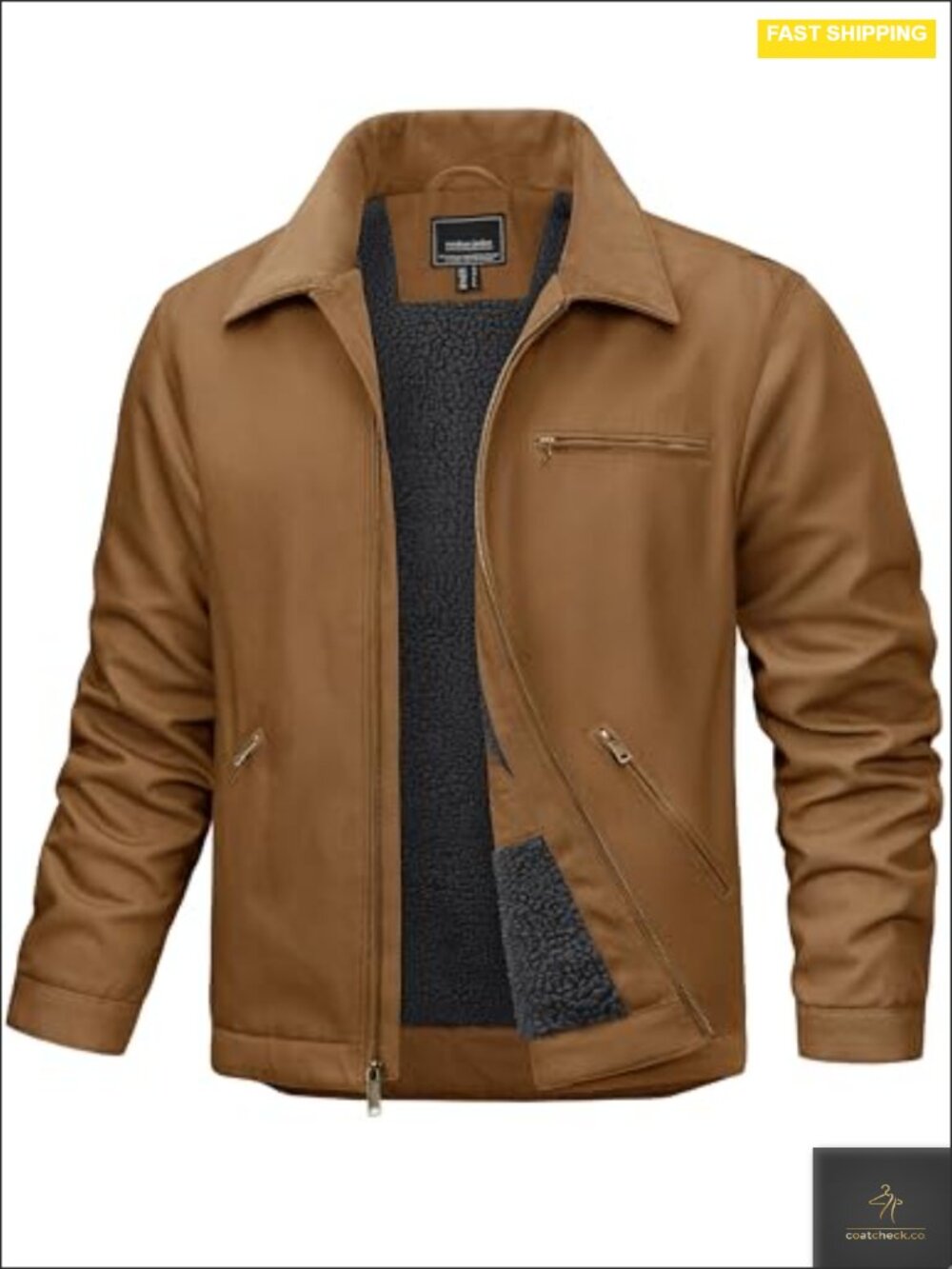 Men's Waterproof Canvas Sherpa Lined Insulated Work Utility Jacket with Pockets